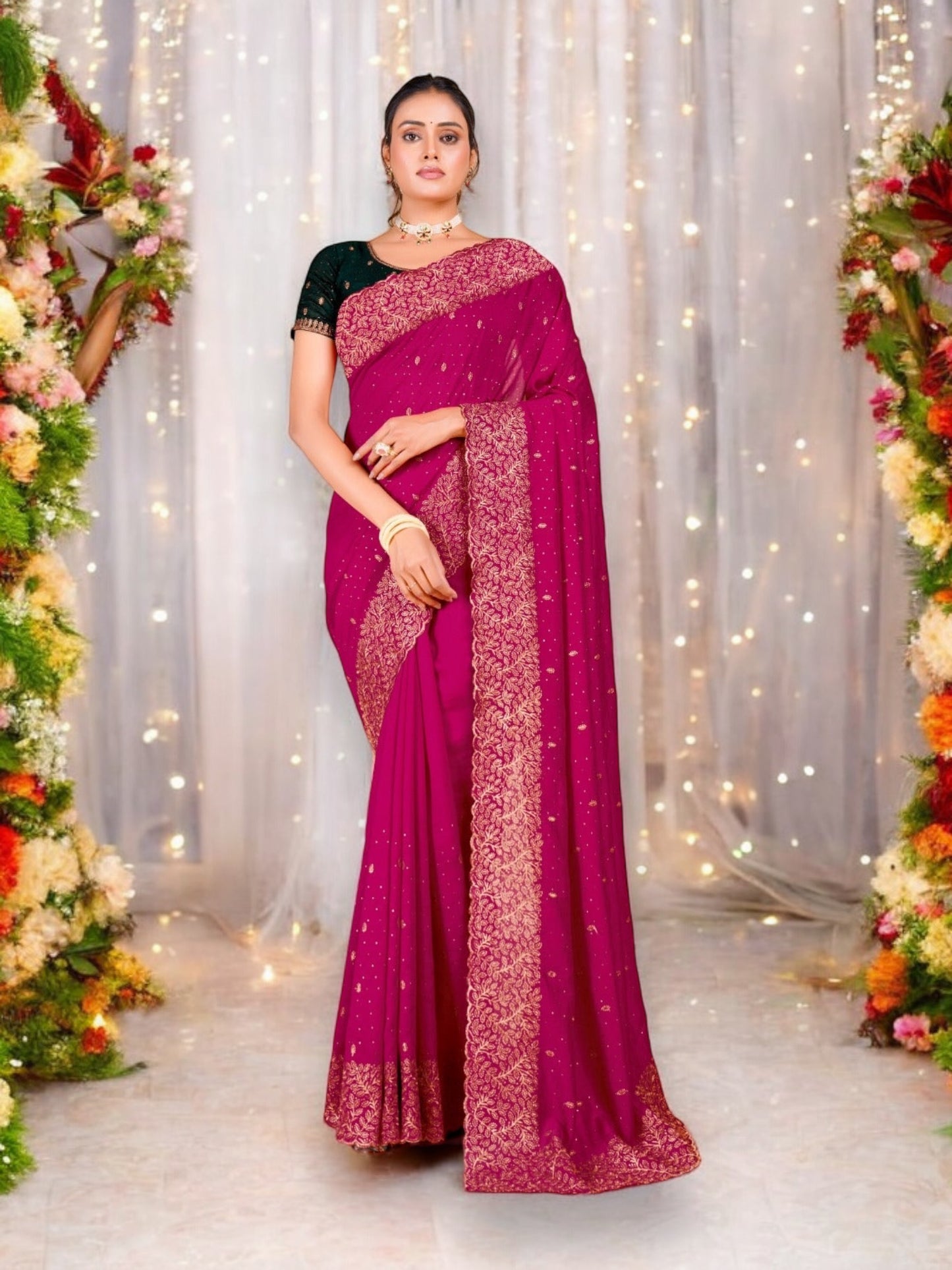 Vichitra Blooming Party Wear Saree-101