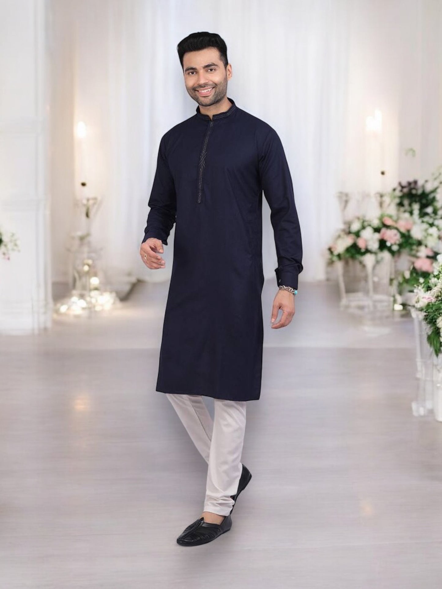 Navy Blue Festive Wear Mens Kurta Pajama- 73011