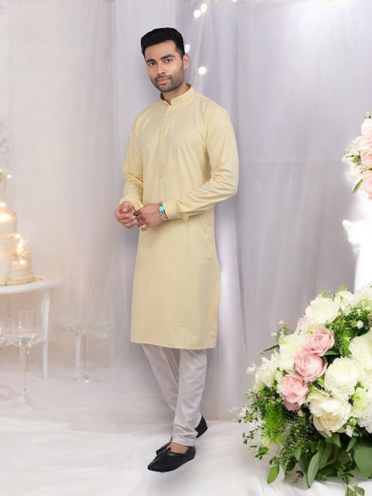 Light Yellow Color Festive Wear Mens Kurta Pajama- 73003