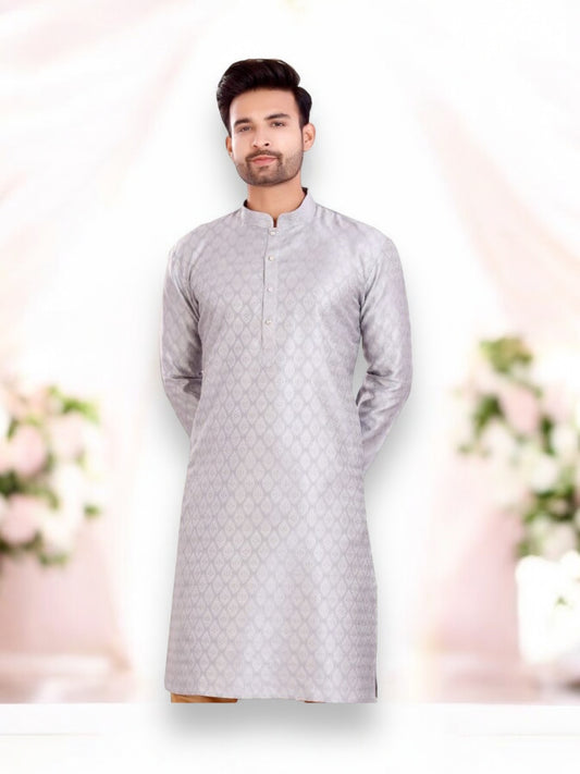 Mens - Grey Silk Kurta Punjabi