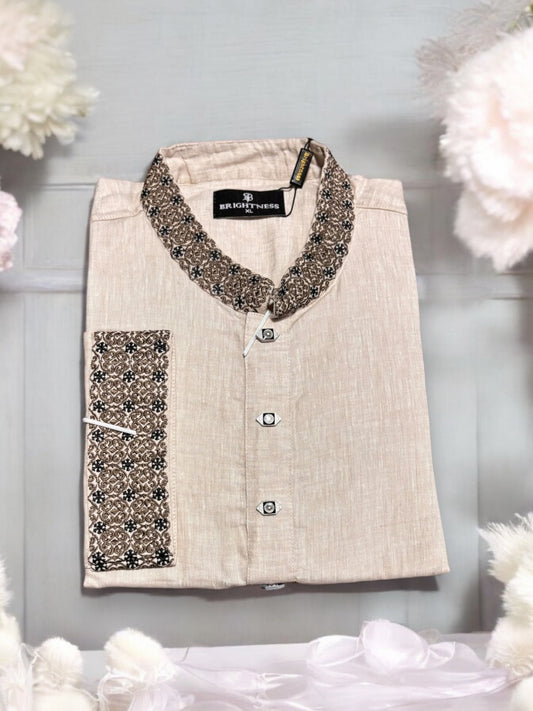 Mens Beige Color Fancy Cotton Kurta