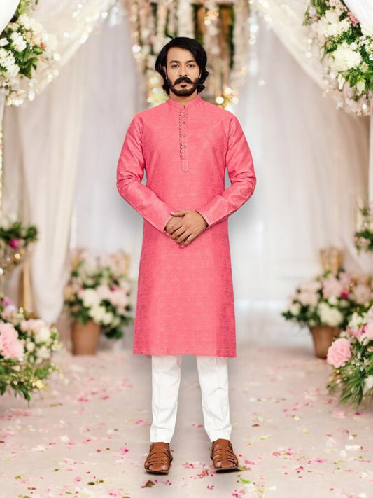 Pink Color Jaquard Kurta Pajama Collection 90004