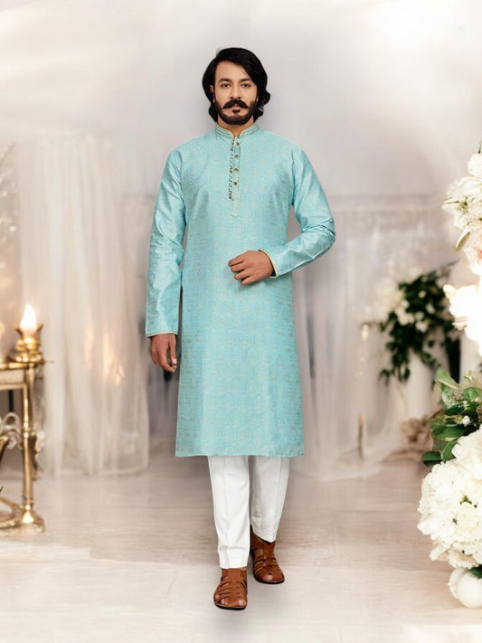 Sky Blue Color Jaquard Kurta Pajama Collection 90001