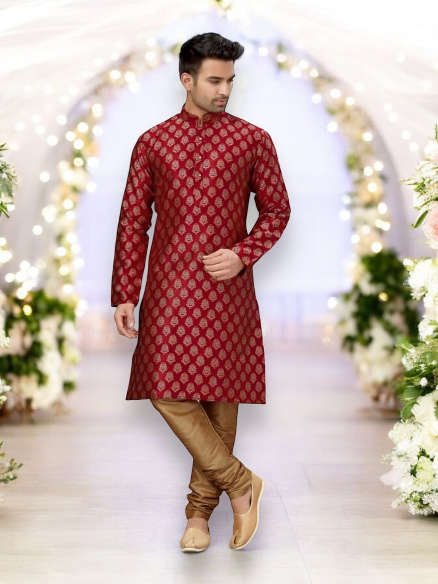 Stylish Men's Maroon Silk Kurta Pajama - 6321