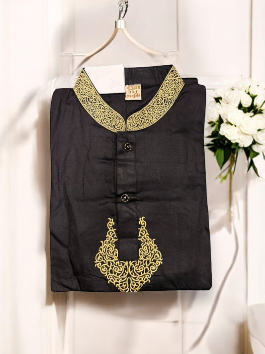 Black - Comfortable Boys Soft Cotton Kurta: Stylish and Breathable