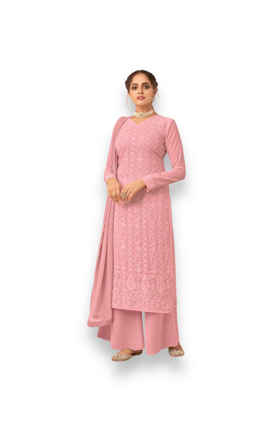 Pink Faux Georgette Lucknowi Work Salwar Suit - Elegance Redefined