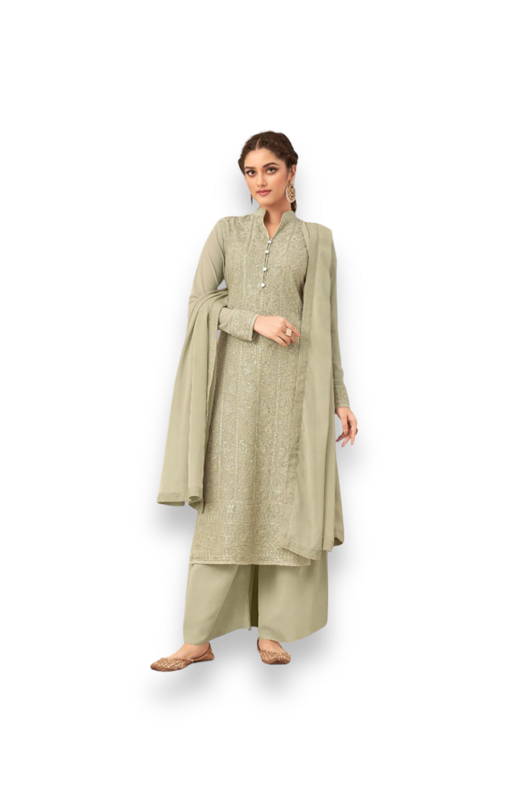 Light Green Faux Georgette Lucknowi Work Salwar Suit - Elegance Redefined