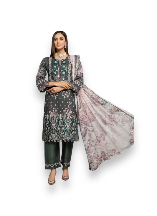 Luxurious Embroidered Haya Designer Linen Pakistani Dress - D1