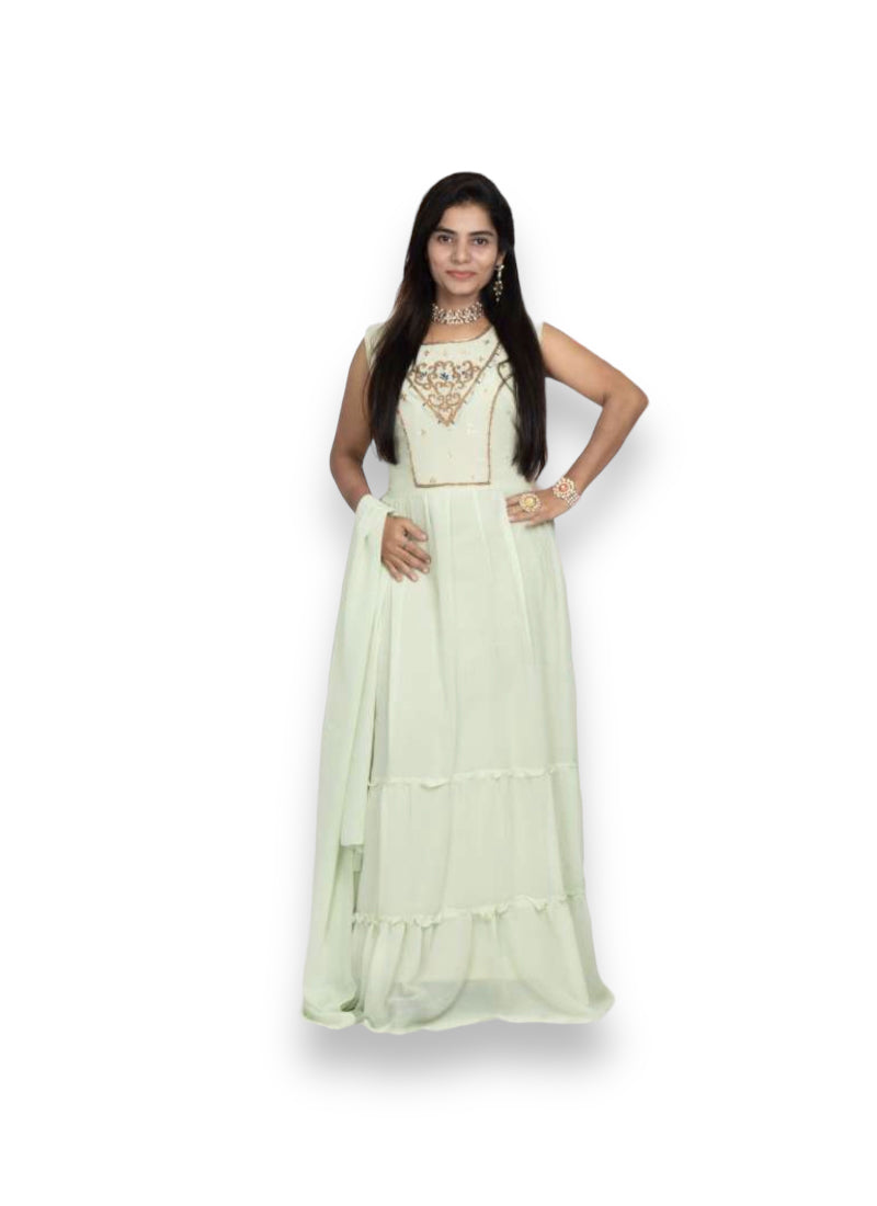 Great Value: Georgette Stone Work Long Gown - Elegant and Affordable -02