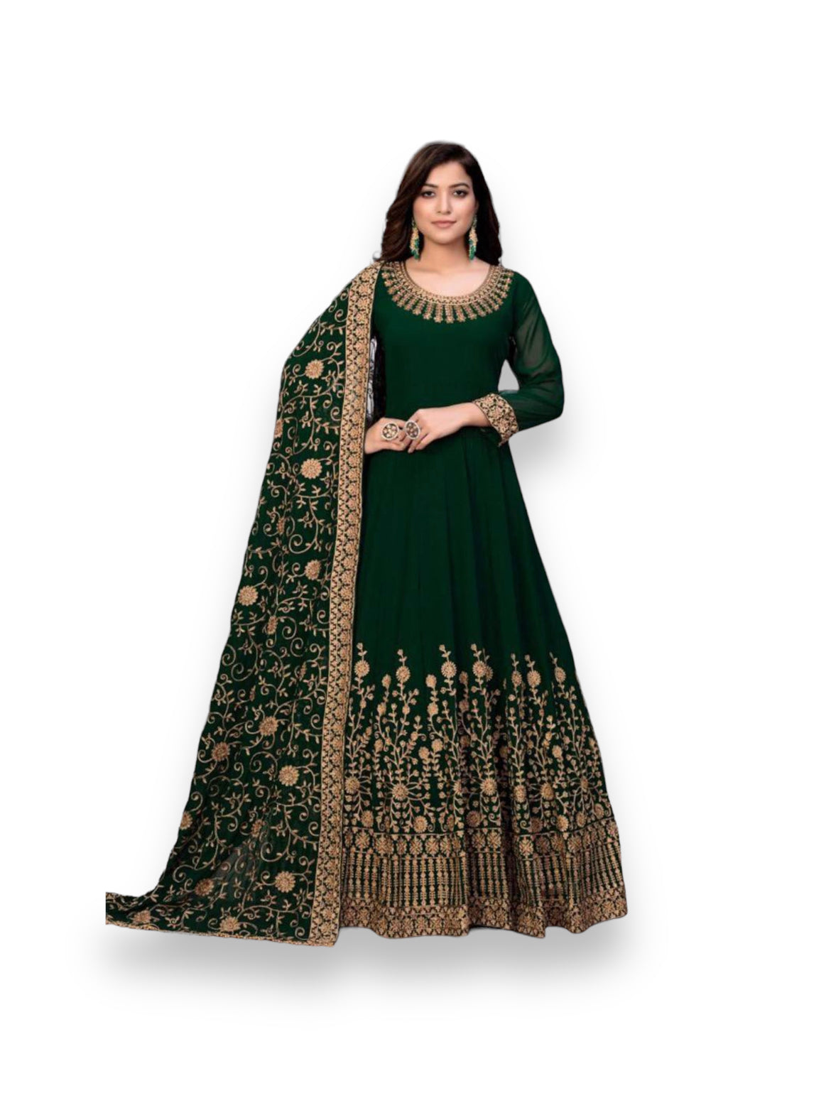 Glamorous Green Fox Georgette Gown with Opulent Heavy Embroidery Work