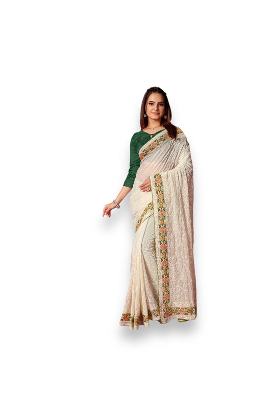 Glamourous Festivity: Embroidered Party Wear Saree with Ready Blouse