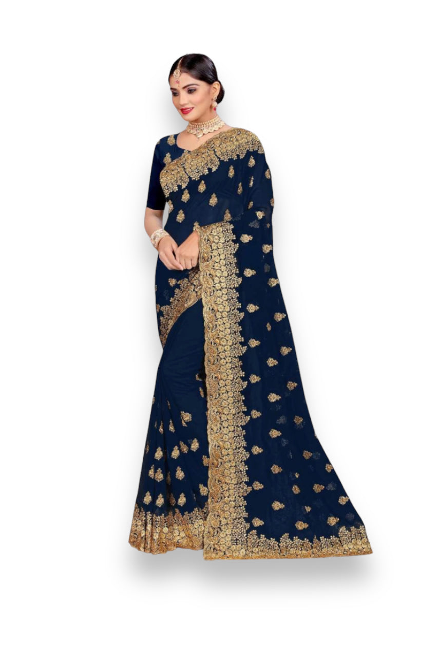 Dazzling Diva: Party Wear Saree with Intricate Stone Embroidery