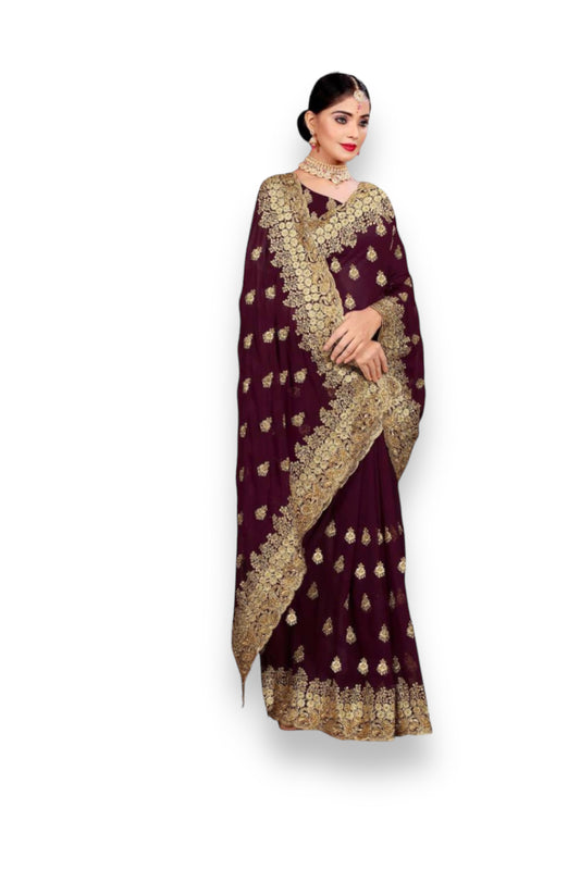 Dazzling Diva: Party Wear Saree with Intricate Stone Embroidery