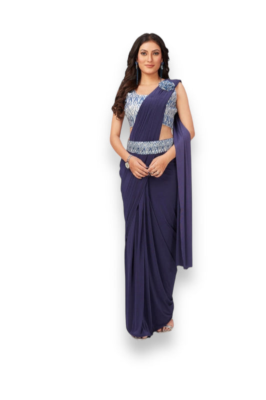 Captivating Blue: Readymade Party Saree for a Mesmerizing Look