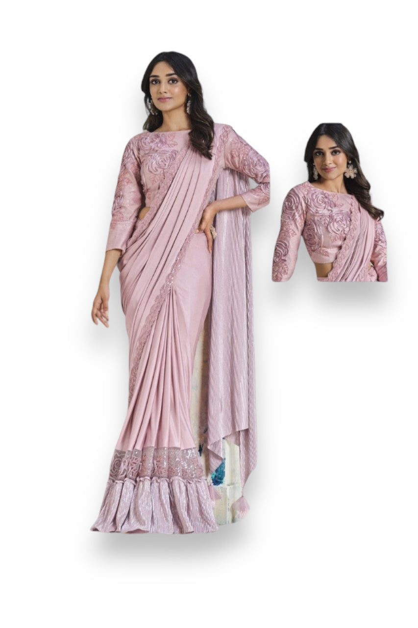 Pretty in Pink: Party Wear Saree with Ready-to-Wear Blouse
