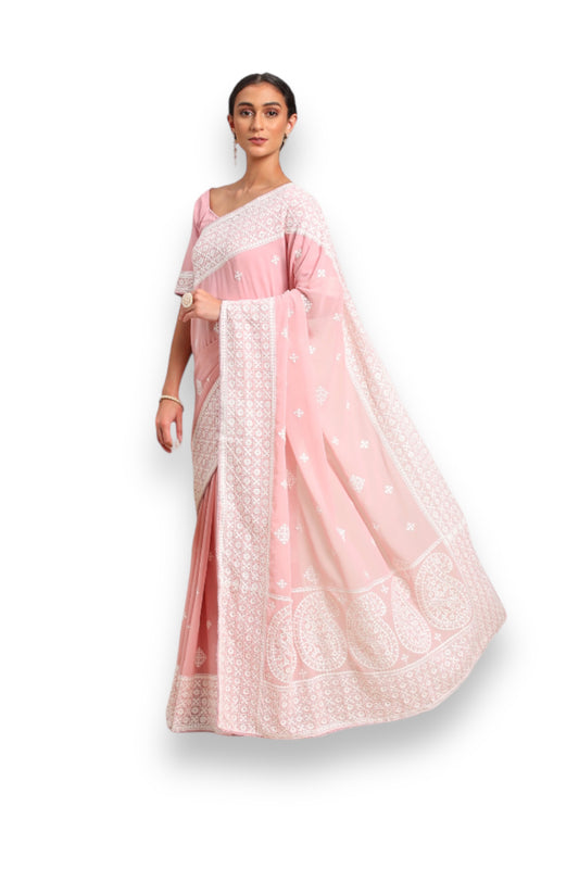 Elegant Georgette Embroidered Saree with Ready Blouse : A Perfect Blend of Tradition and Style