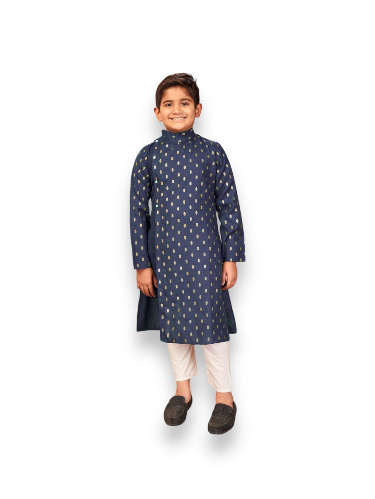 Navy Blue - Pure Cotton - Foil Printed Kids Kurta Pajama: A Stylish and Comfortable Ensemble