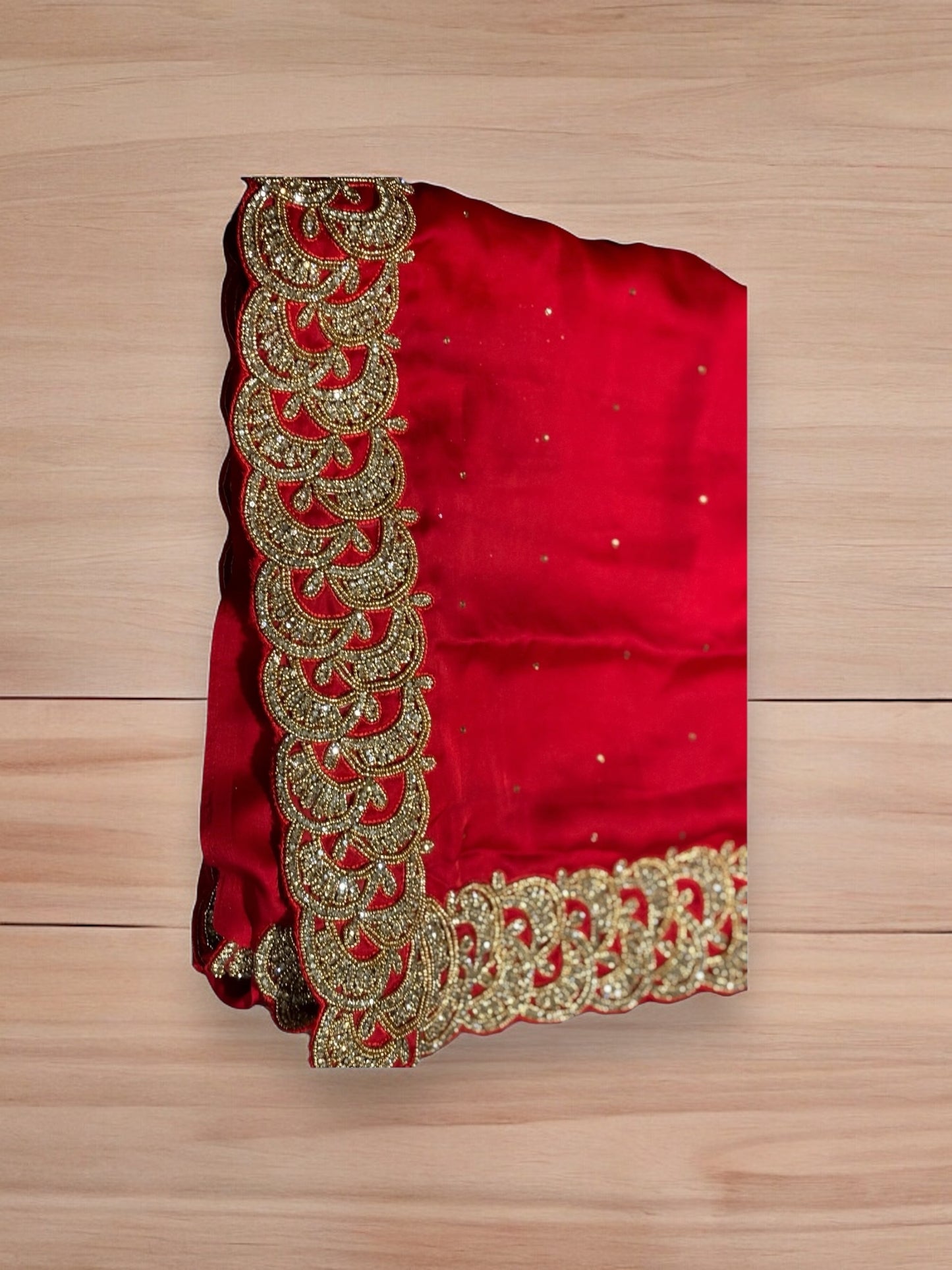 Red Color Designer Handwork Saree With Stones