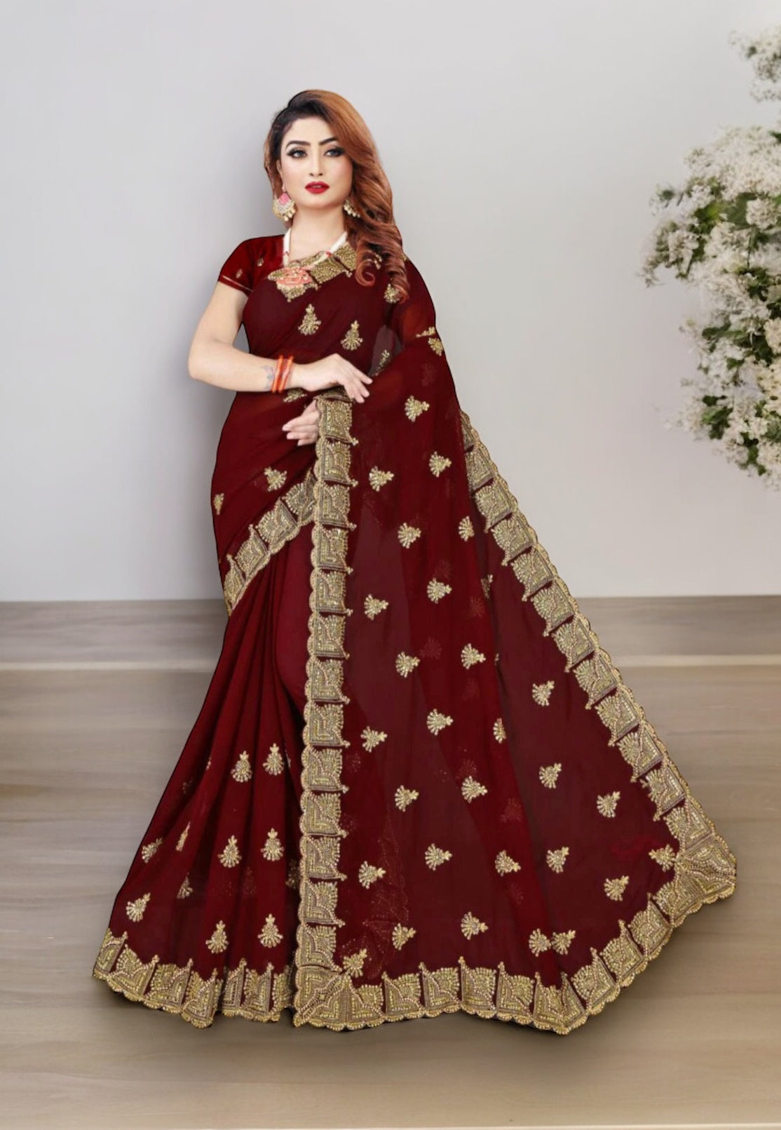 Enchanting Elegance: Stone Work Saree for a Mesmerizing Party Look