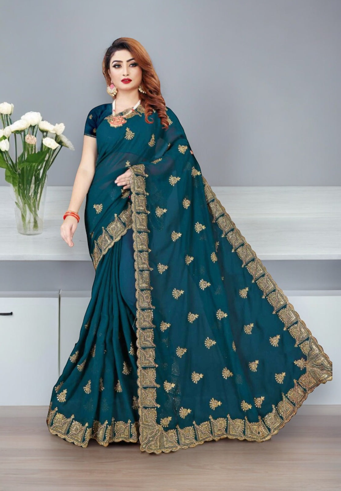 Enchanting Elegance: Stone Work Saree for a Mesmerizing Party Look