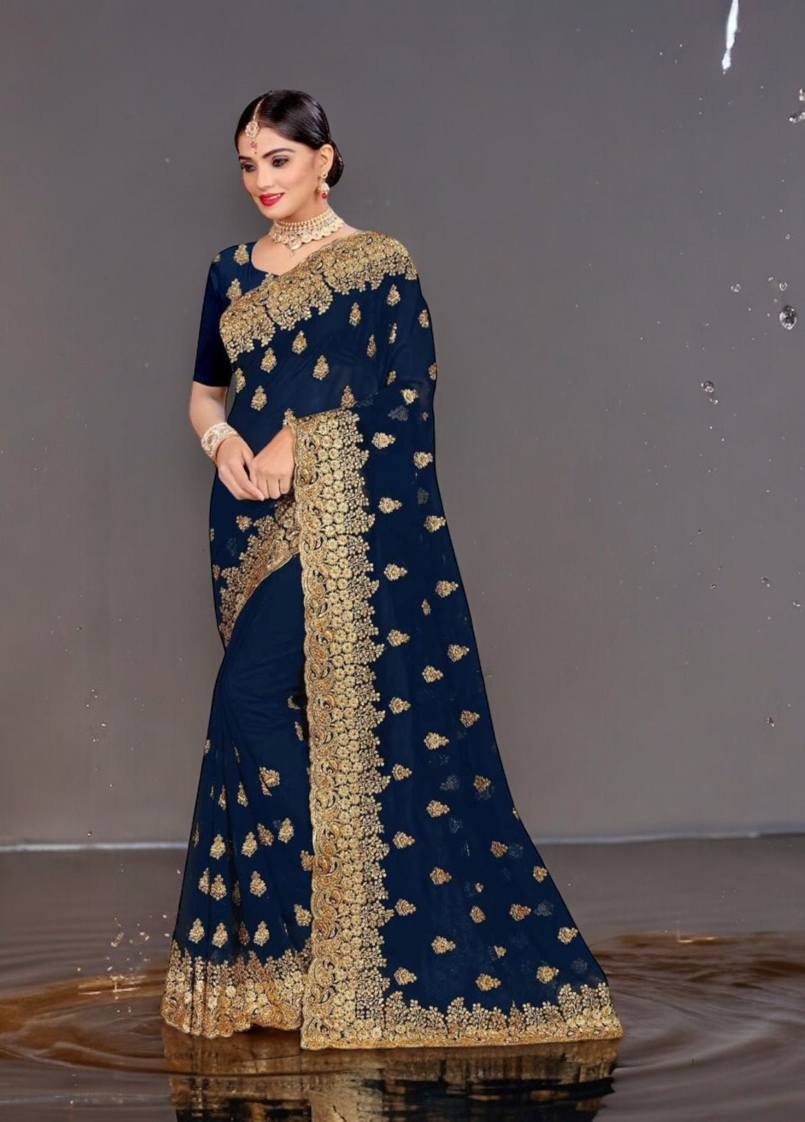 Dazzling Diva: Party Wear Saree with Intricate Stone Embroidery