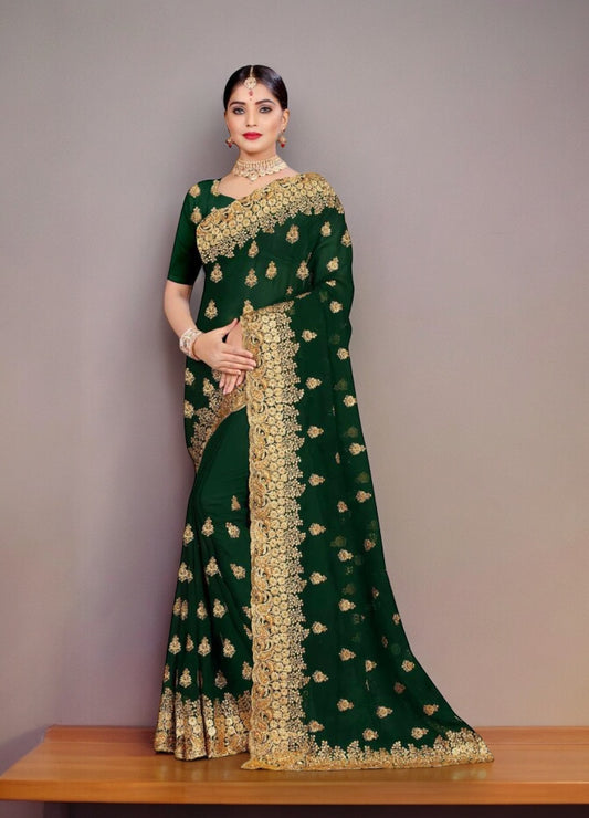 Dazzling Diva: Party Wear Saree with Intricate Stone Embroidery