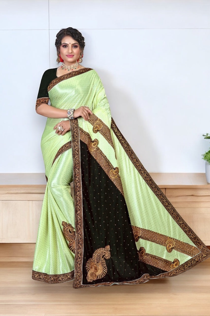 Elegant Ronisha Daksha - Heavy Lycra Embroidery Festive Wear Saree: Embrace Opulence and Style - C