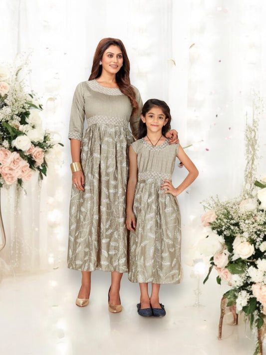 Ethereal Elegance: Girls' Traditional Gown with Embroidered Details- F