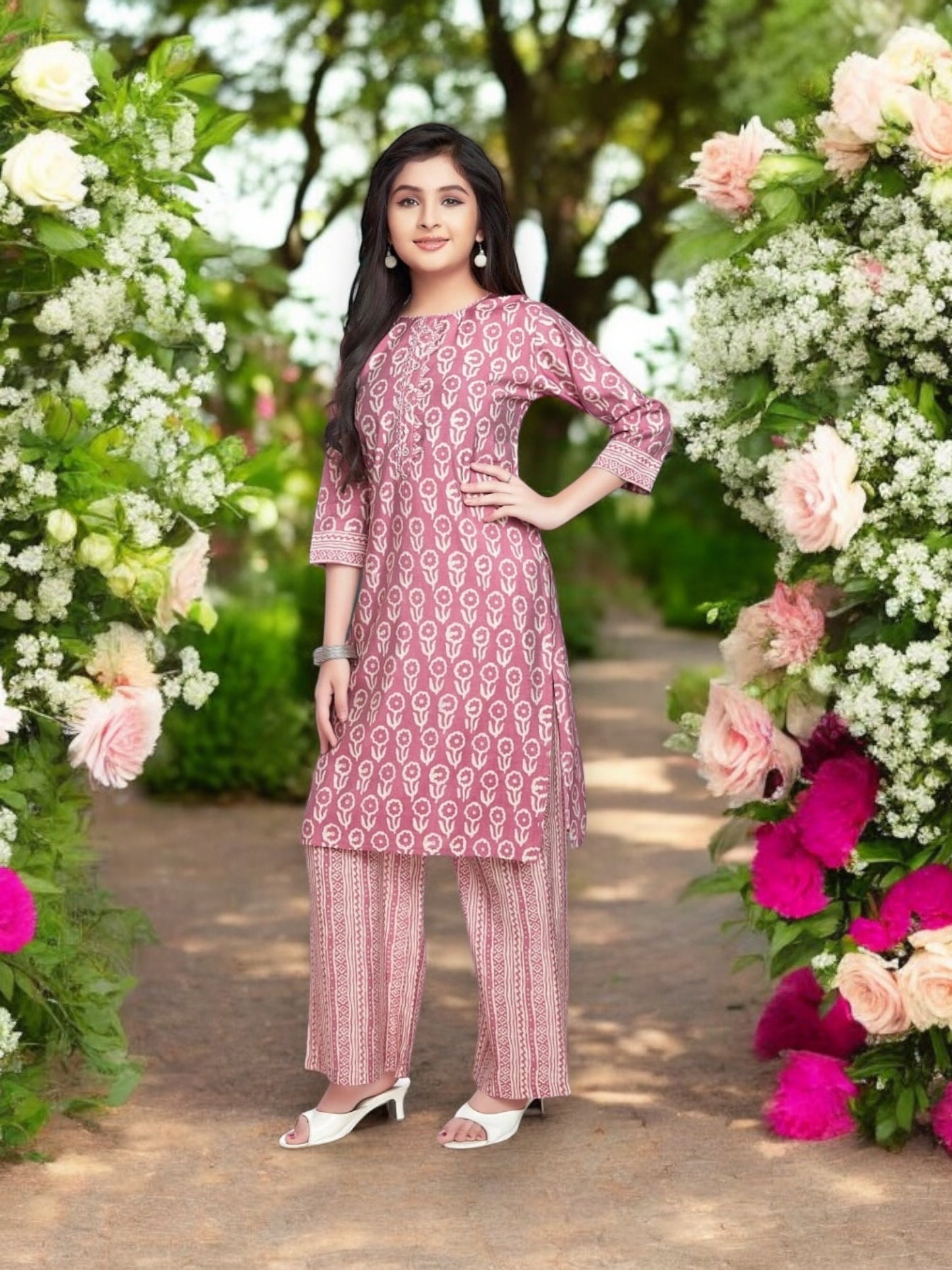 Pink - Effortless Elegance: Girls Kurti and Pant Combo