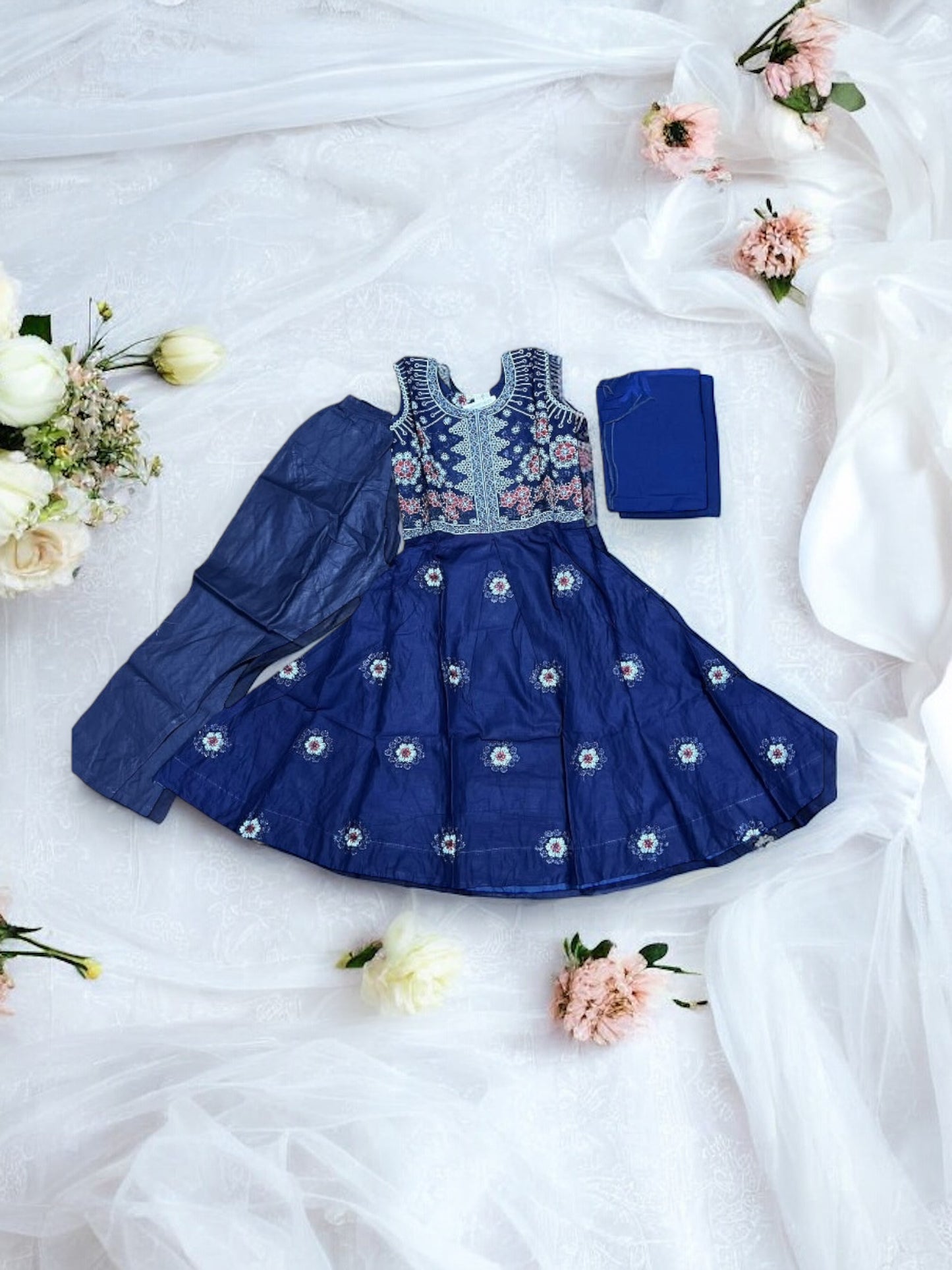 Adorable Girls Cotton Dress with Bottom and Dupatta Set