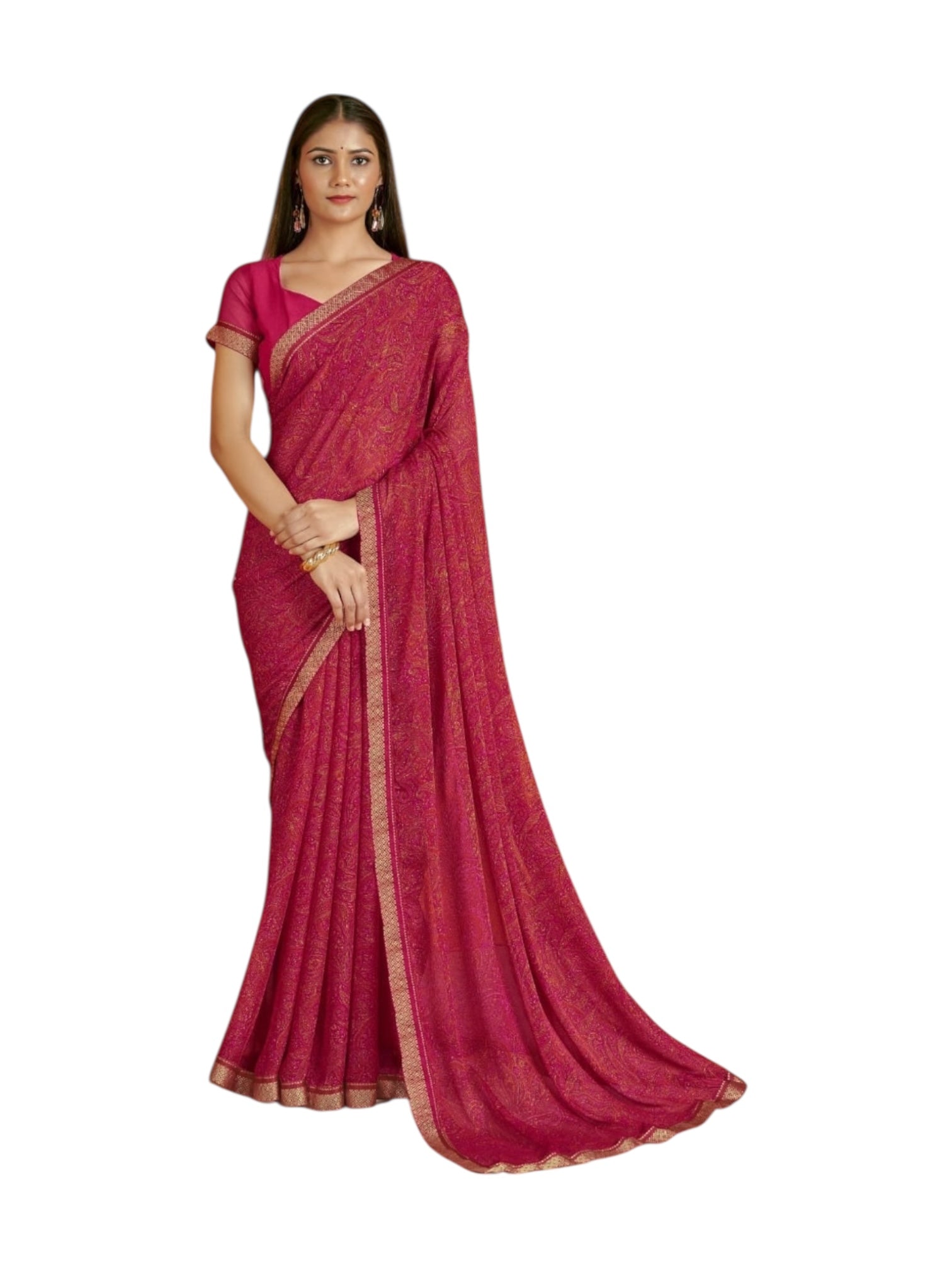 Traditional Saree from Saree Ghor Charlotte featuring intricate patterns and vibrant colors, worn as cultural women's attire.