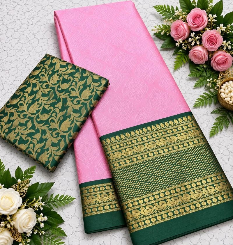 Copper Silk Saree with Unstitched Blouse, Cultural Wear for Women