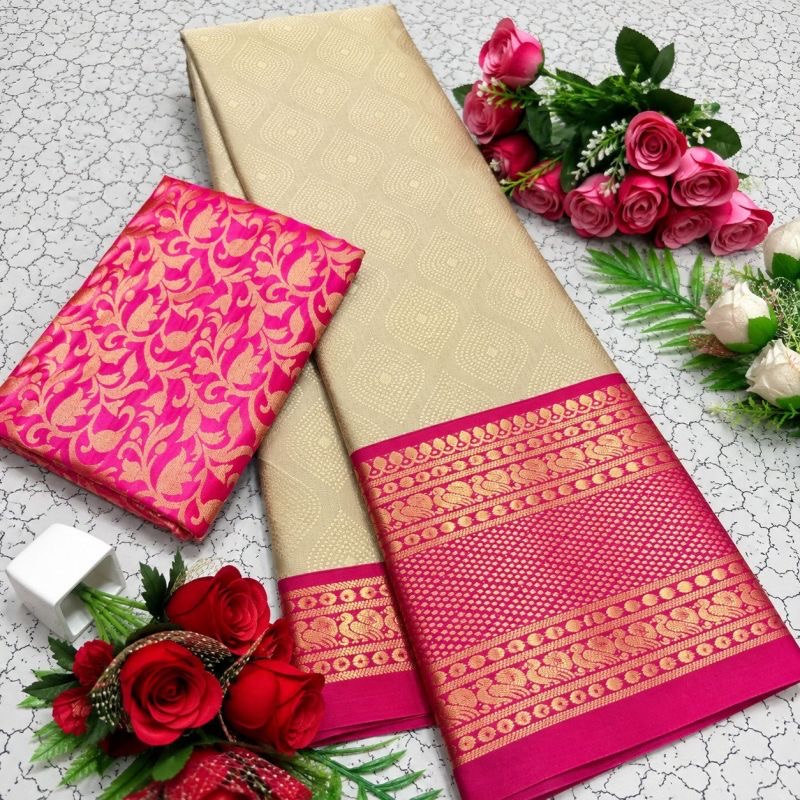 Copper Silk Saree with Unstitched Blouse, Cultural Wear for Women