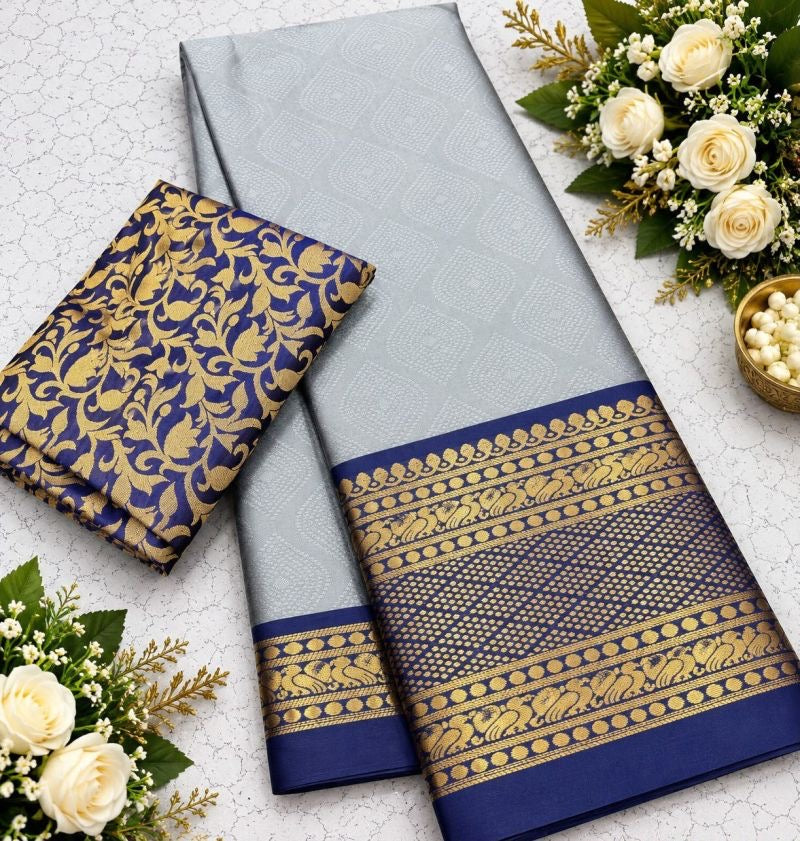 Copper Silk Saree with Unstitched Blouse, Cultural Wear for Women