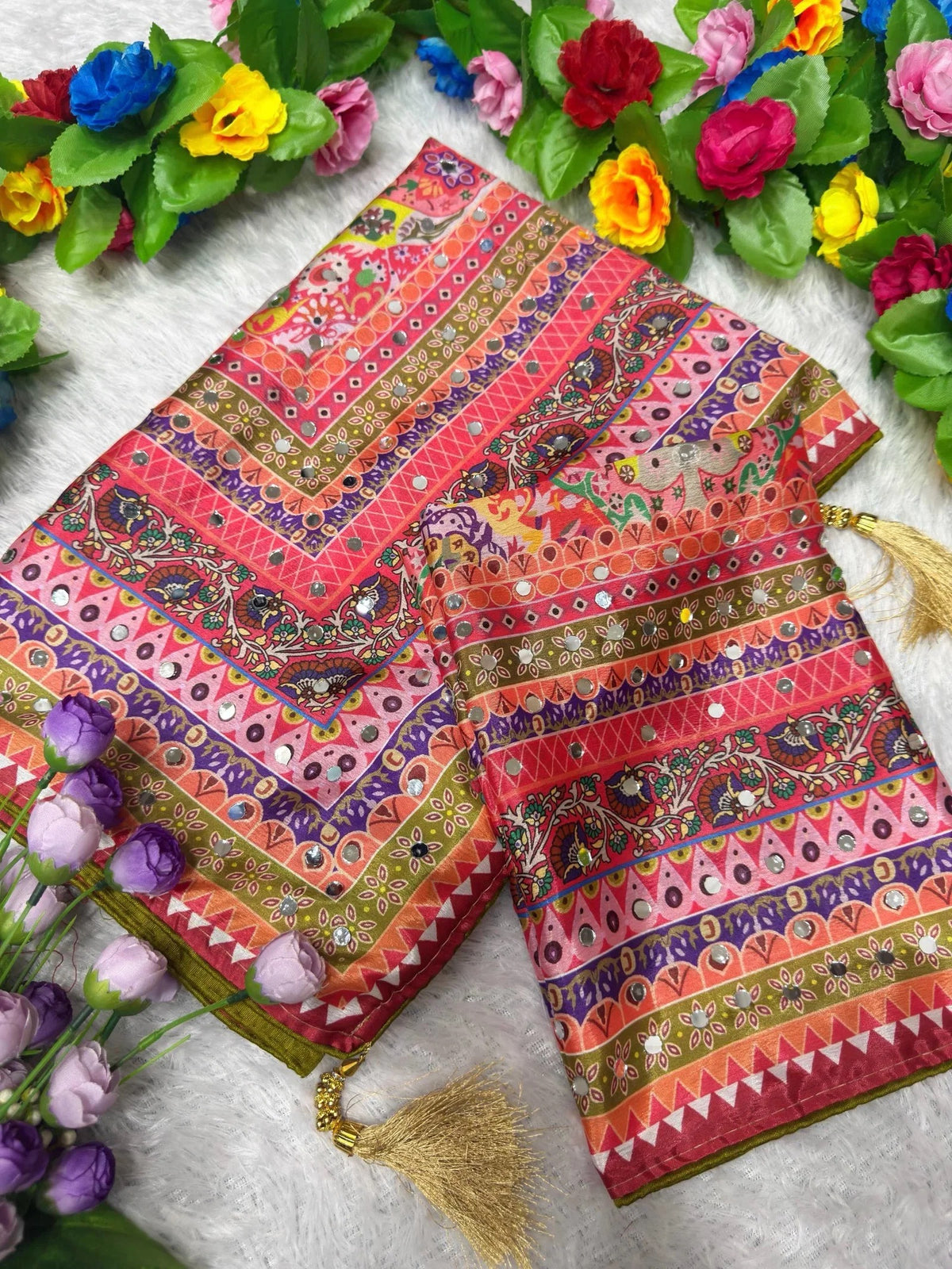 Soft Chinon Silk Saree with Ready Blouse, Cultural Wear for Women