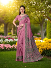 Traditional Saree from Saree Ghor Charlotte featuring vibrant colors and intricate patterns, draped elegantly for cultural wear.