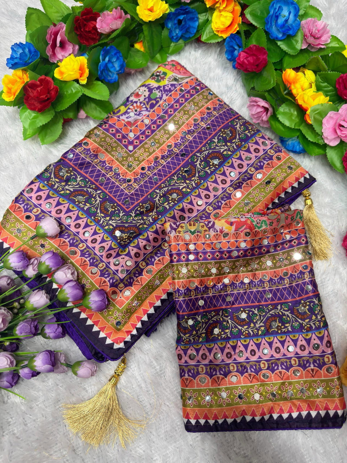 Soft Chinon Silk Saree with Ready Blouse, Cultural Wear for Women