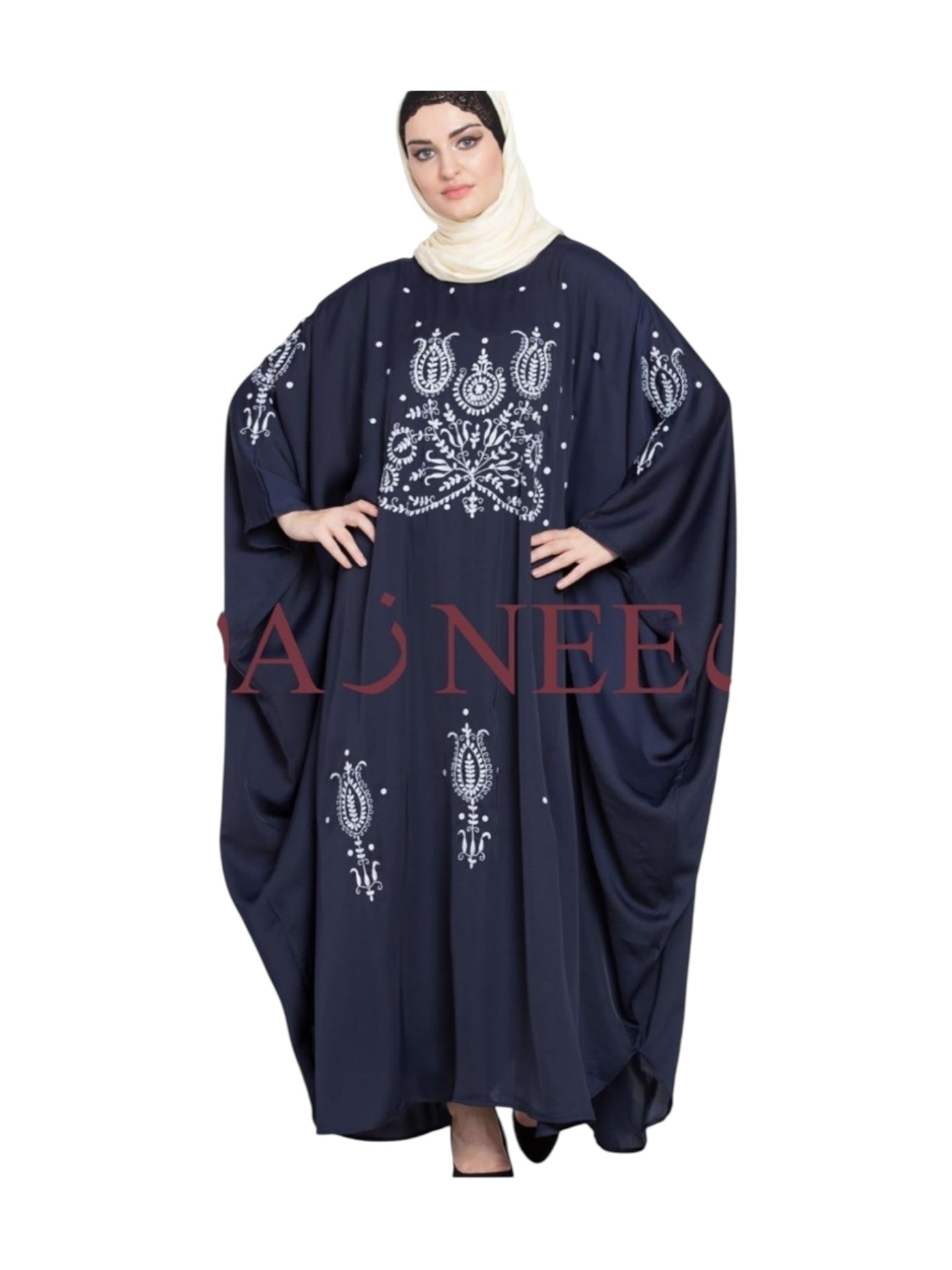 Women’s black abaya burqa by Saree Ghor Charlotte featuring modest Islamic dress with flowing fabric and elegant design.
