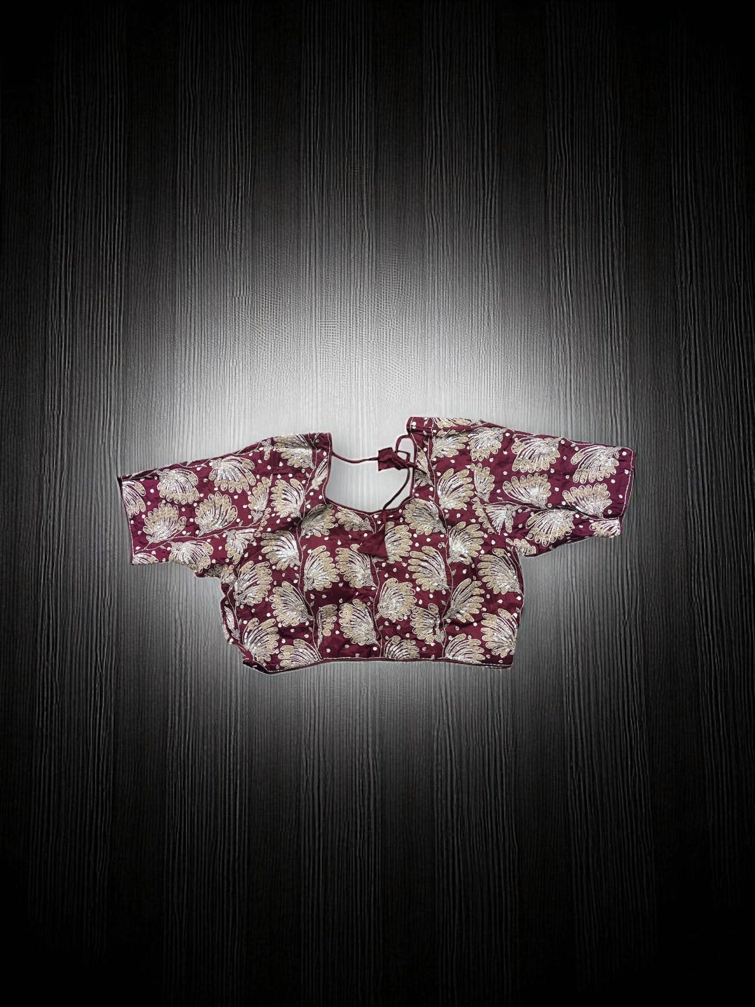 Designer saree with ready blouse, showcasing intricate patterns and vibrant colors, by Saree Ghor Charlotte.