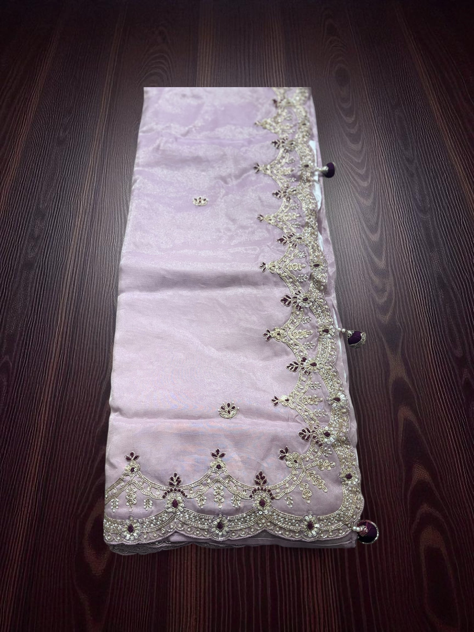 Elegant Saree Ghor Charlotte with ready blouse, traditional cultural wear for women, featuring intricate patterns and vibrant colors.