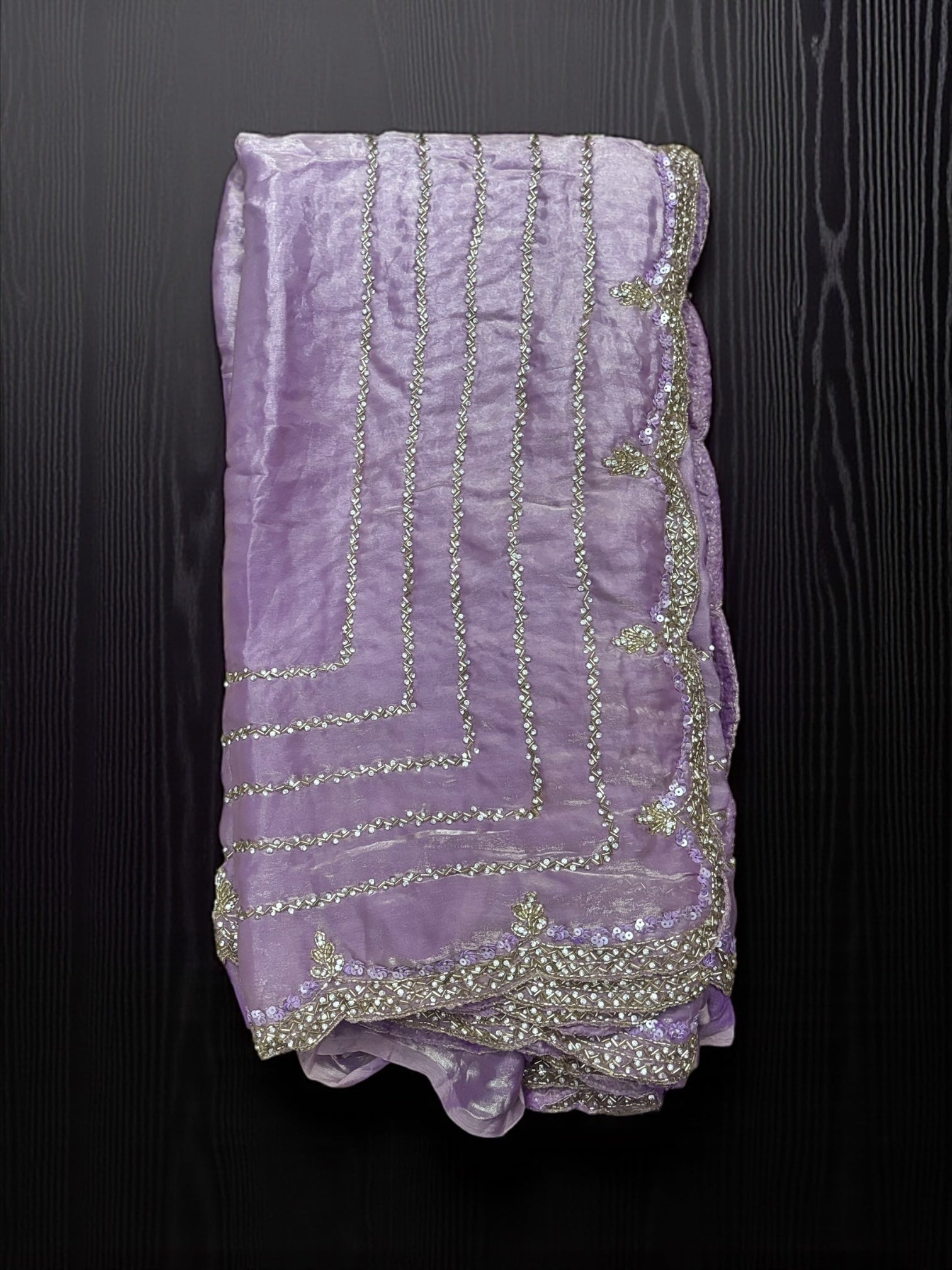 Elegant designer saree with matching ready blouse by Saree Ghor Charlotte, traditional cultural wear for women.