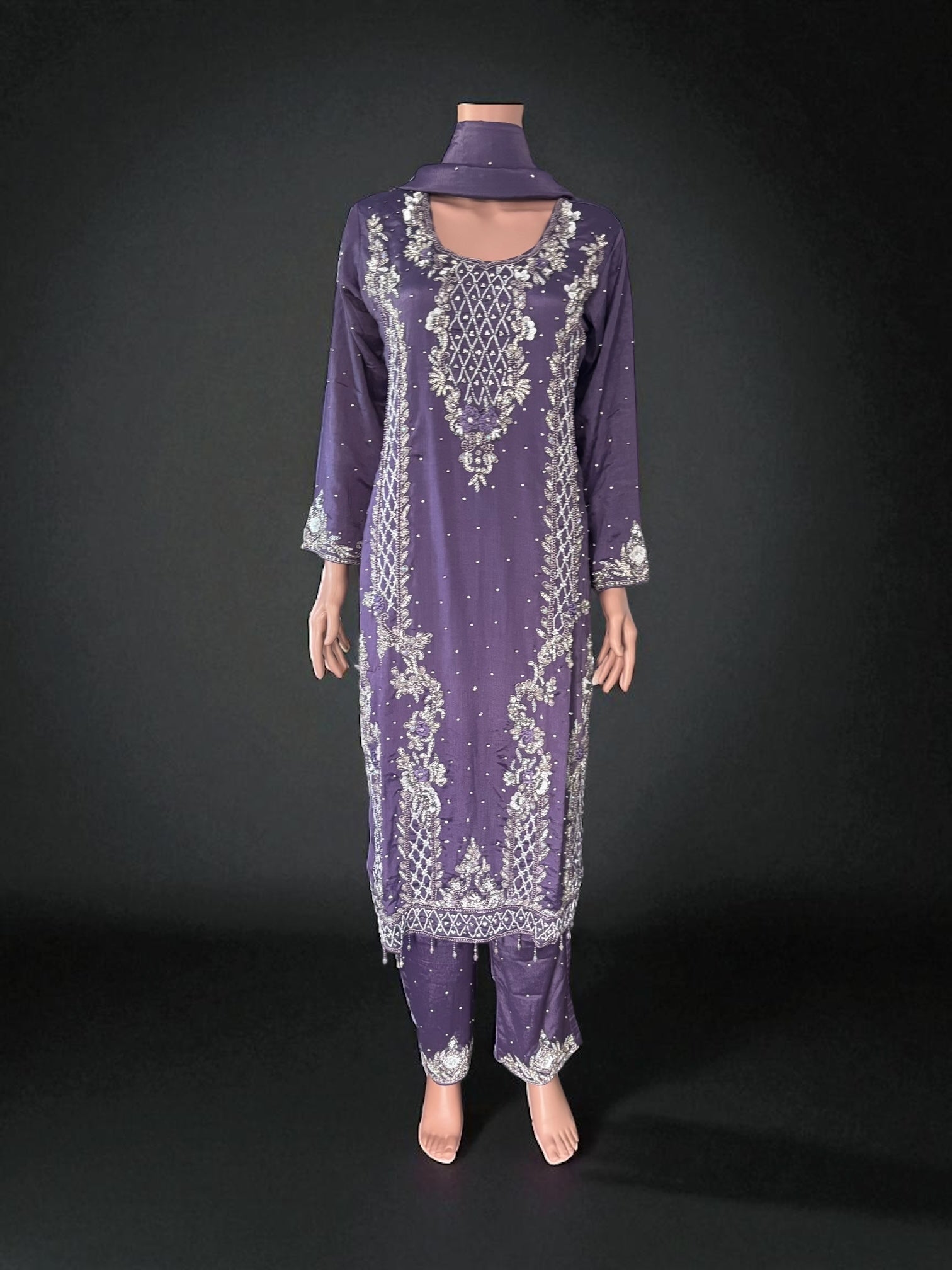 Heavy Work Salwar Kameez by Saree Ghor Charlotte featuring intricate embroidery and vibrant traditional design for women's cultural wear