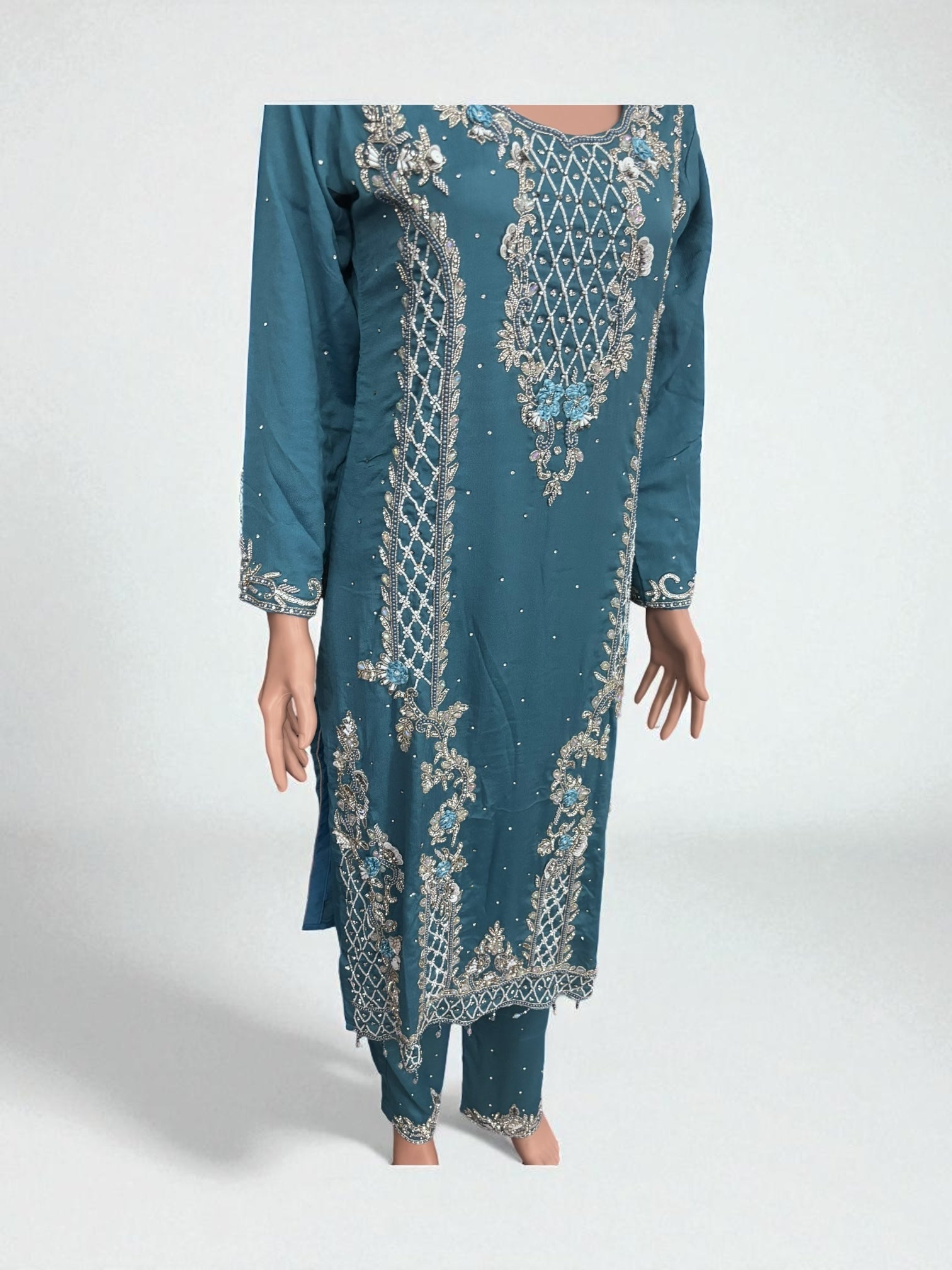 Heavy Work Salwar Kameez for women by Saree Ghor Charlotte, showcasing intricate embroidery and traditional cultural design.