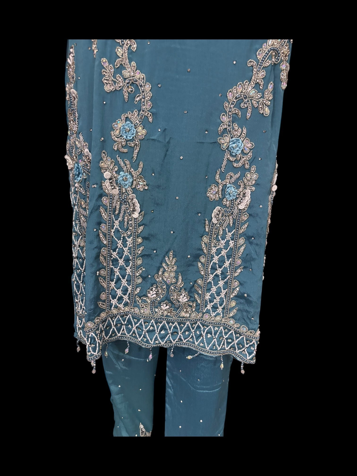 Heavy Work Salwar Kameez by Saree Ghor Charlotte featuring intricate embroidery, traditional cultural wear for women.