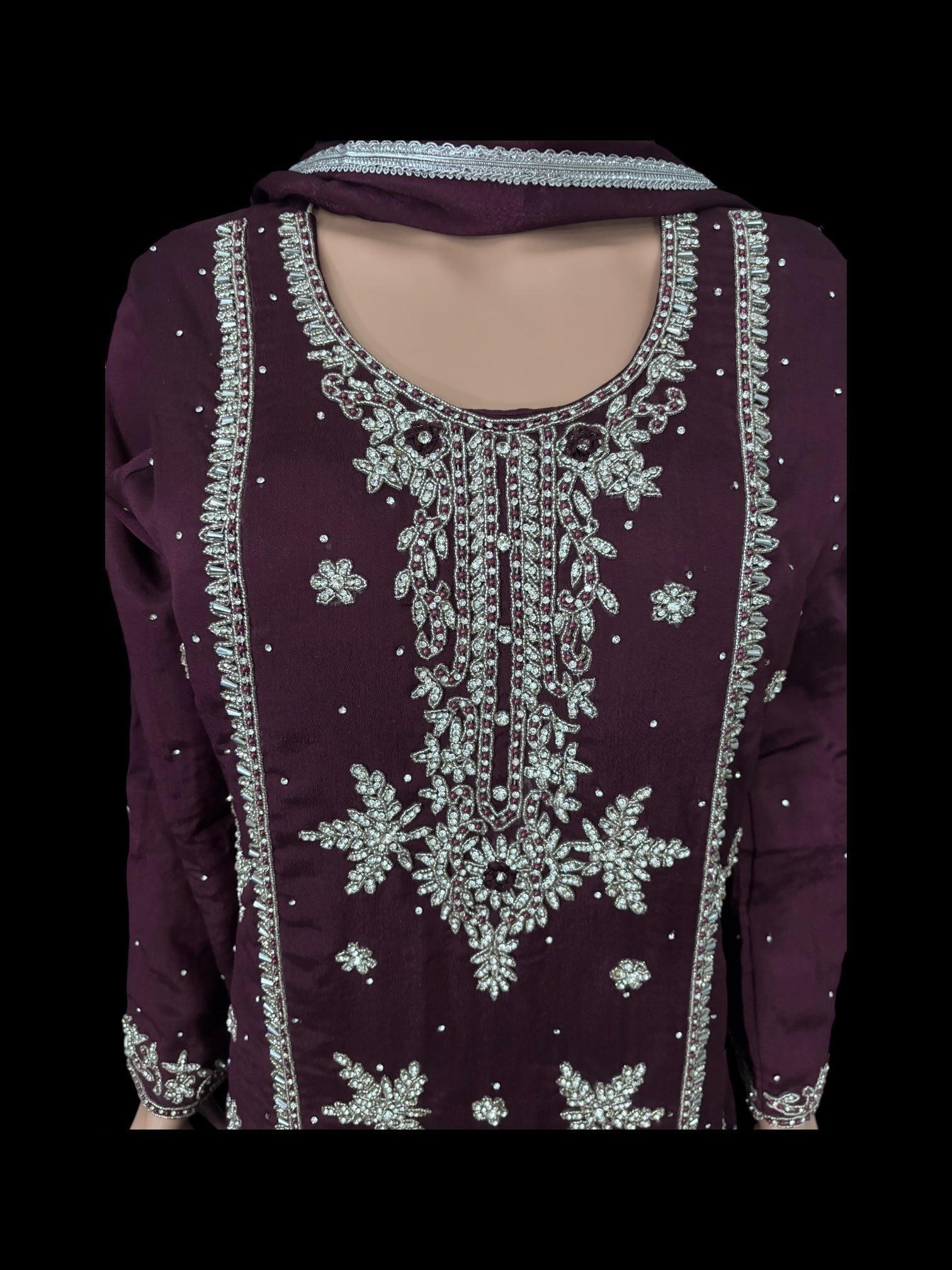 Heavy Work Salwar Kameez for women by Saree Ghor Charlotte, featuring intricate embroidery and traditional cultural design.