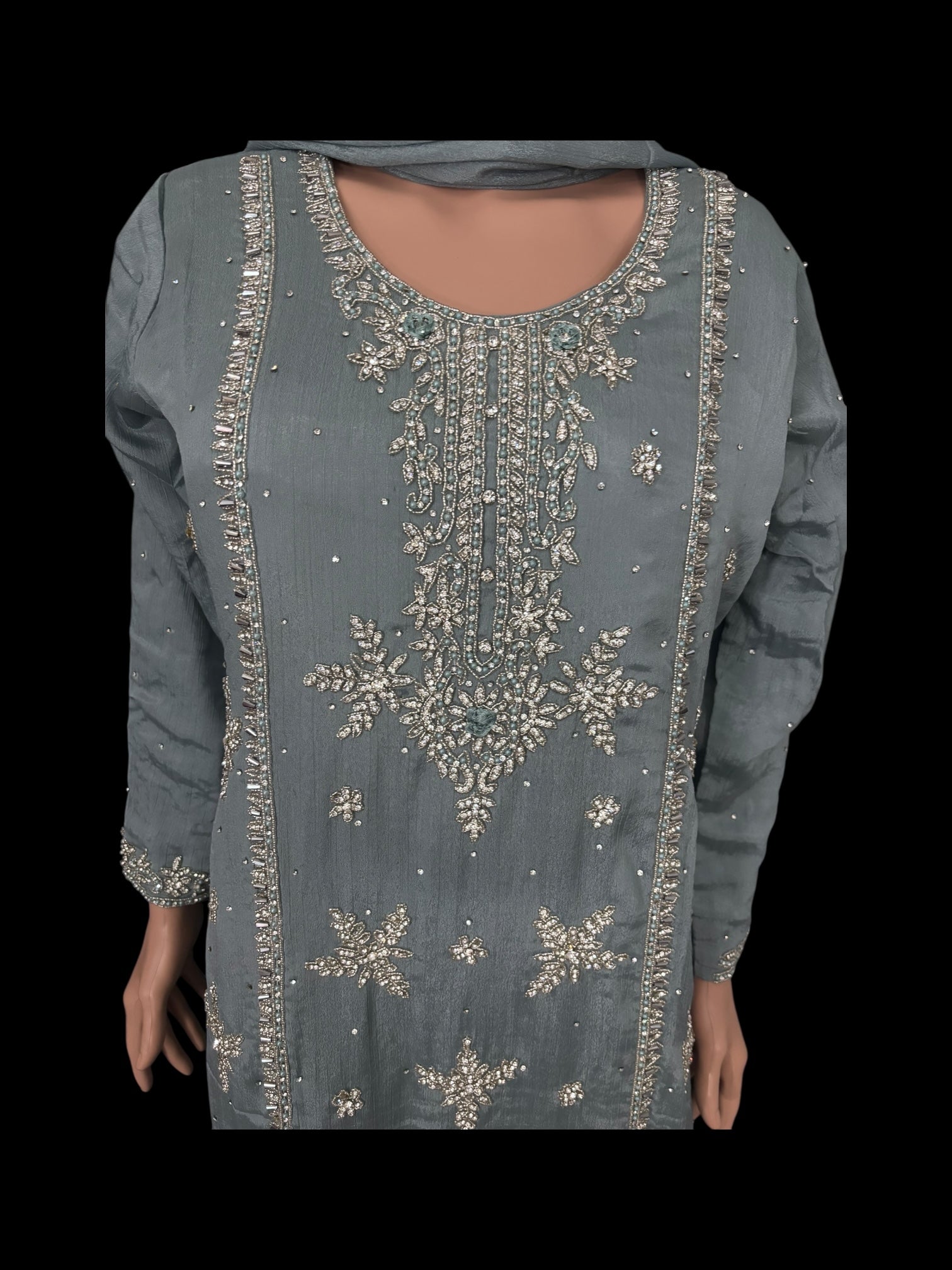 Heavy Work Salwar Kameez by Saree Ghor Charlotte featuring intricate embroidery and traditional styling for women.