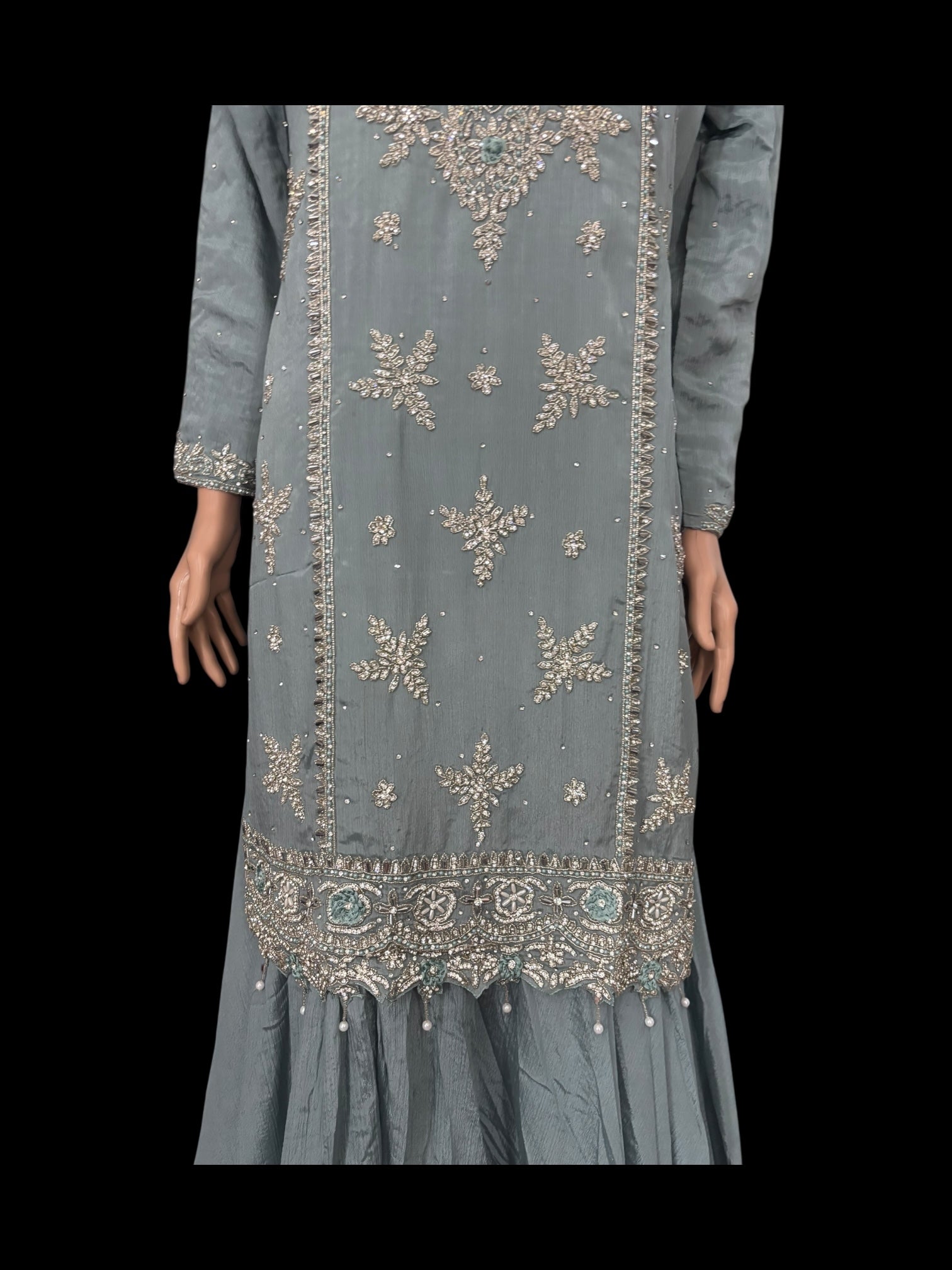 Heavy work Salwar Kameez for women by Saree Ghor Charlotte, showcasing intricate embroidery in vibrant cultural wear style.
