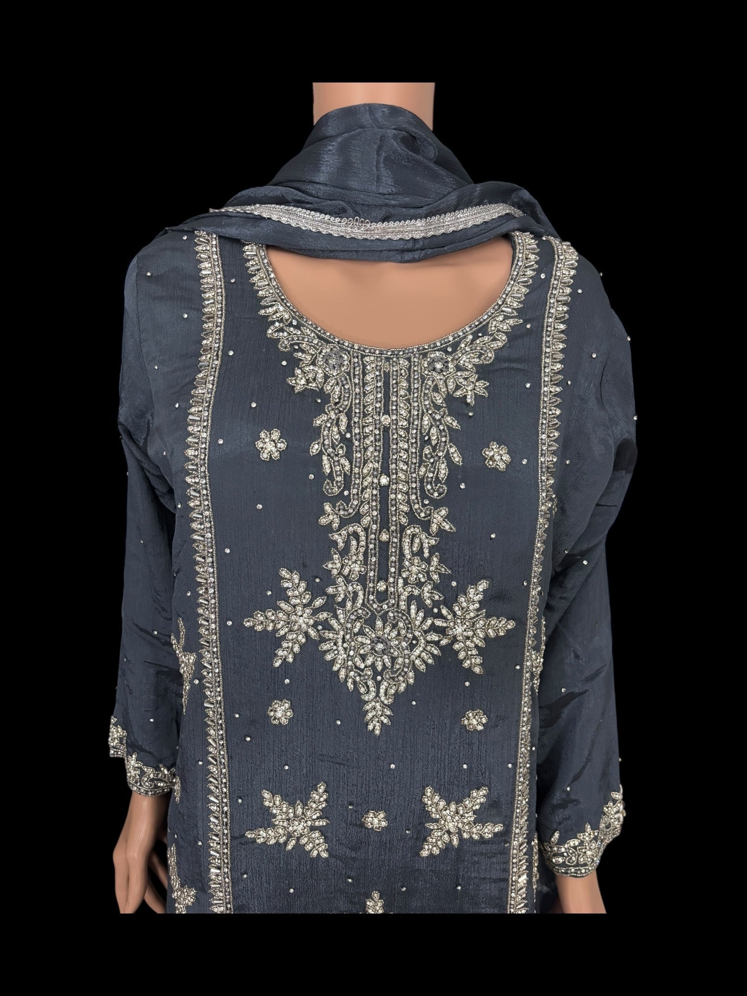 Heavy Work Salwar Kameez for women by Saree Ghor Charlotte featuring intricate embroidery and traditional cultural design.