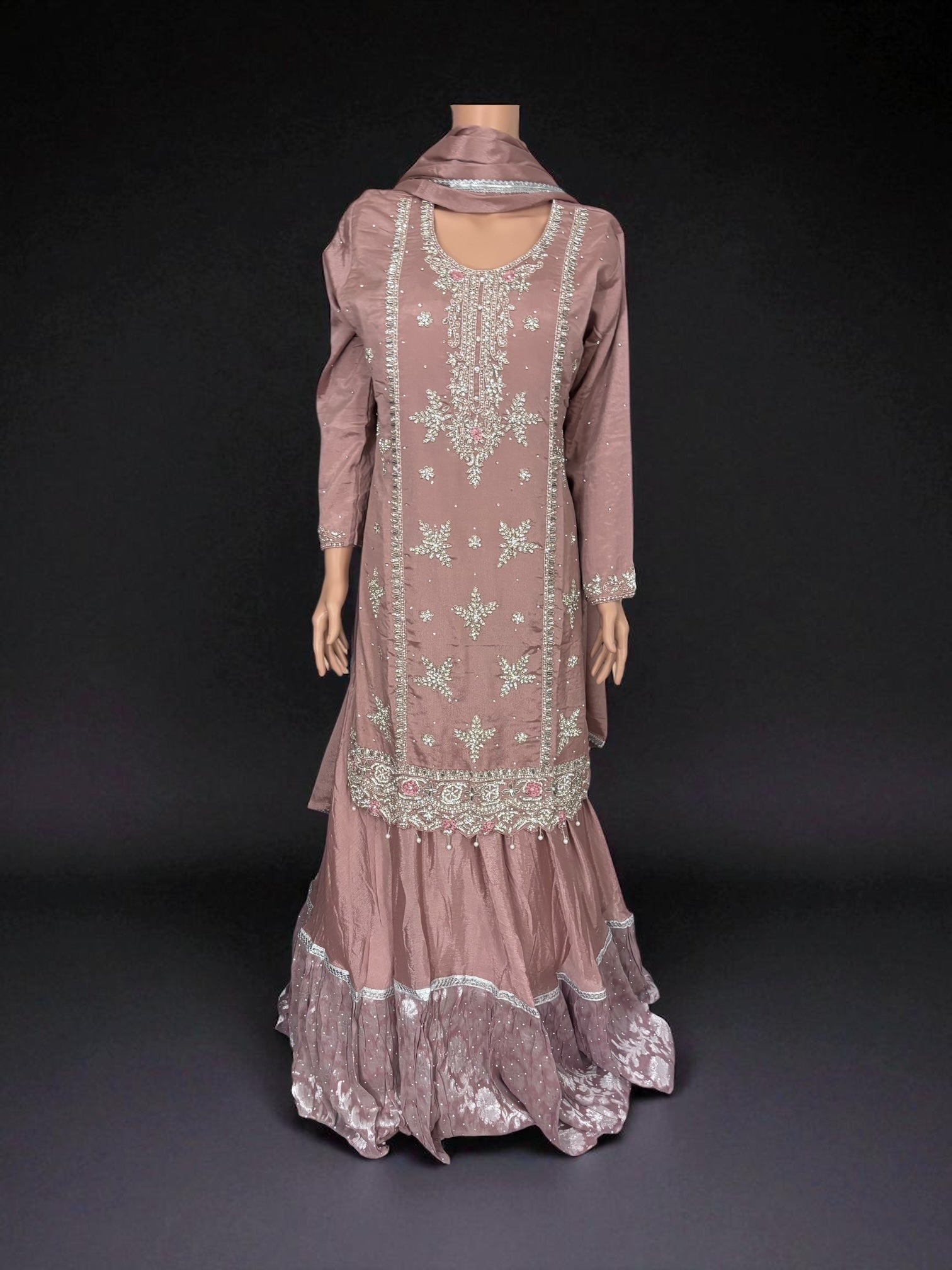 Heavy work Salwar Kameez by Saree Ghor Charlotte, featuring intricate embroidery and traditional styling for women's cultural wear.