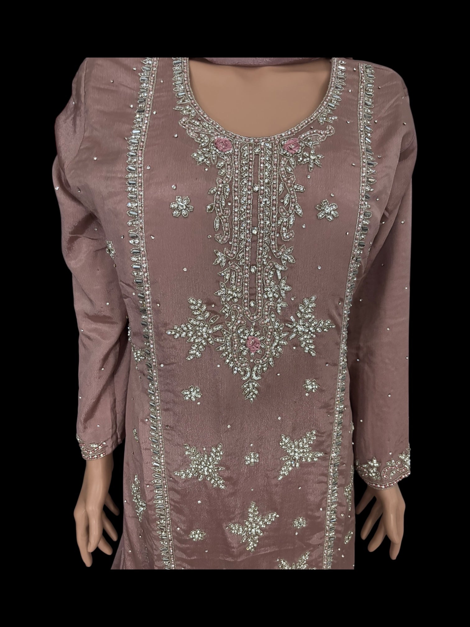 Heavy Work Salwar Kameez for women by Saree Ghor Charlotte, featuring intricate embroidery and vibrant traditional design.